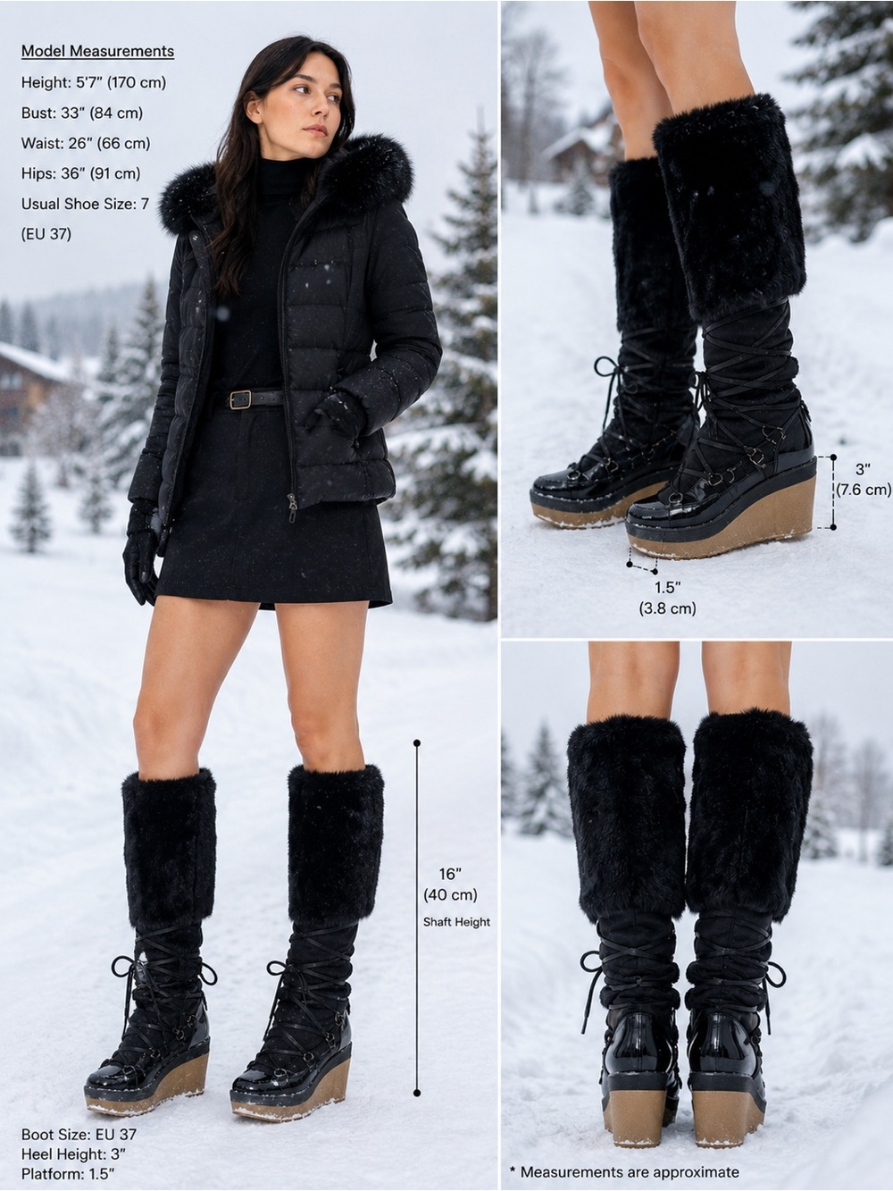 Givenchy Satin, Leather & Fur Knee High Lace Up Boots Size 37
